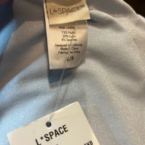 NWT l*space Shimmer Nancy Lee Bikini Bottom Bitsy Pale Blue High Waist Crossover - Picture 7 of 11